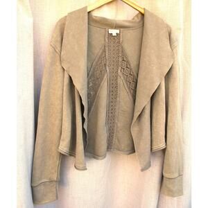 Hem & Thread Tan Boho Cardigan w/ Lace Back- M